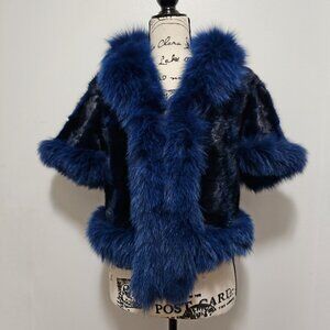 New Real MINK Fur Coat Jacket Stole Wrap Navy Cobalt Sapphire Old Glory Blue Fox